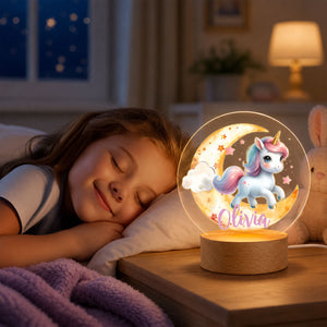 Personalized Unicorn Moon Night Light, Custom Unicorn Name Acrylic LED Lamp, Rainbow Unicorn Nursery Decor, Birthday Gift for Girls, Kids Bedroom Light
