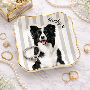 Custom Pet Portrait Jewelry Dish, Custom Dog Cat Jewelry Dish, Personalized Pet Memorial Watercolor Ring Dish from Photo & Name