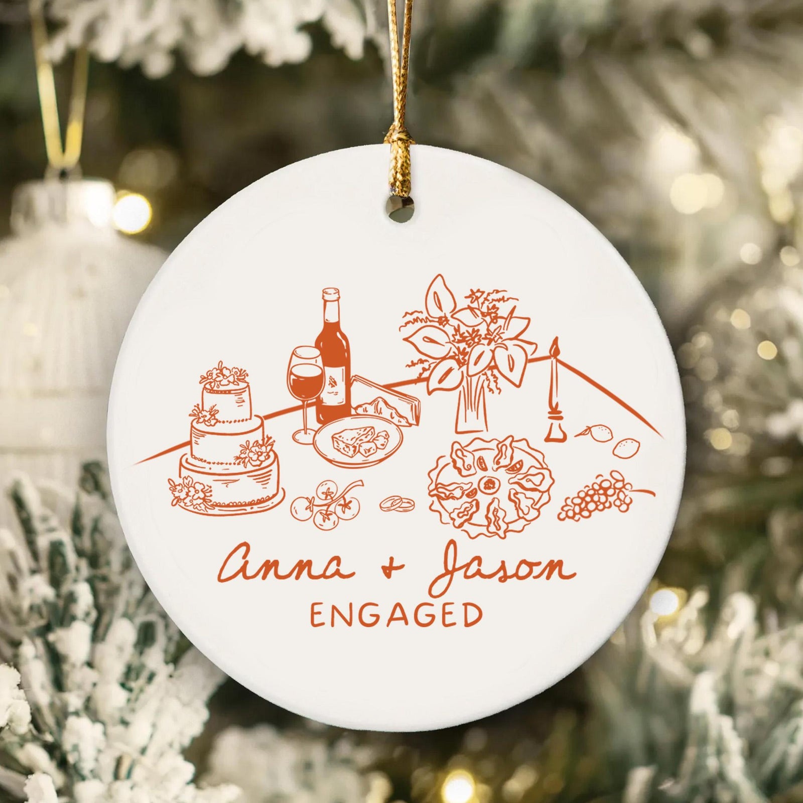 Personalized Engaged Ornament, Engagement Gift, Custom Married Ornament, Wedding Party Keepsake Gifts, Wedding Decor Favors, Newlywed Gift
