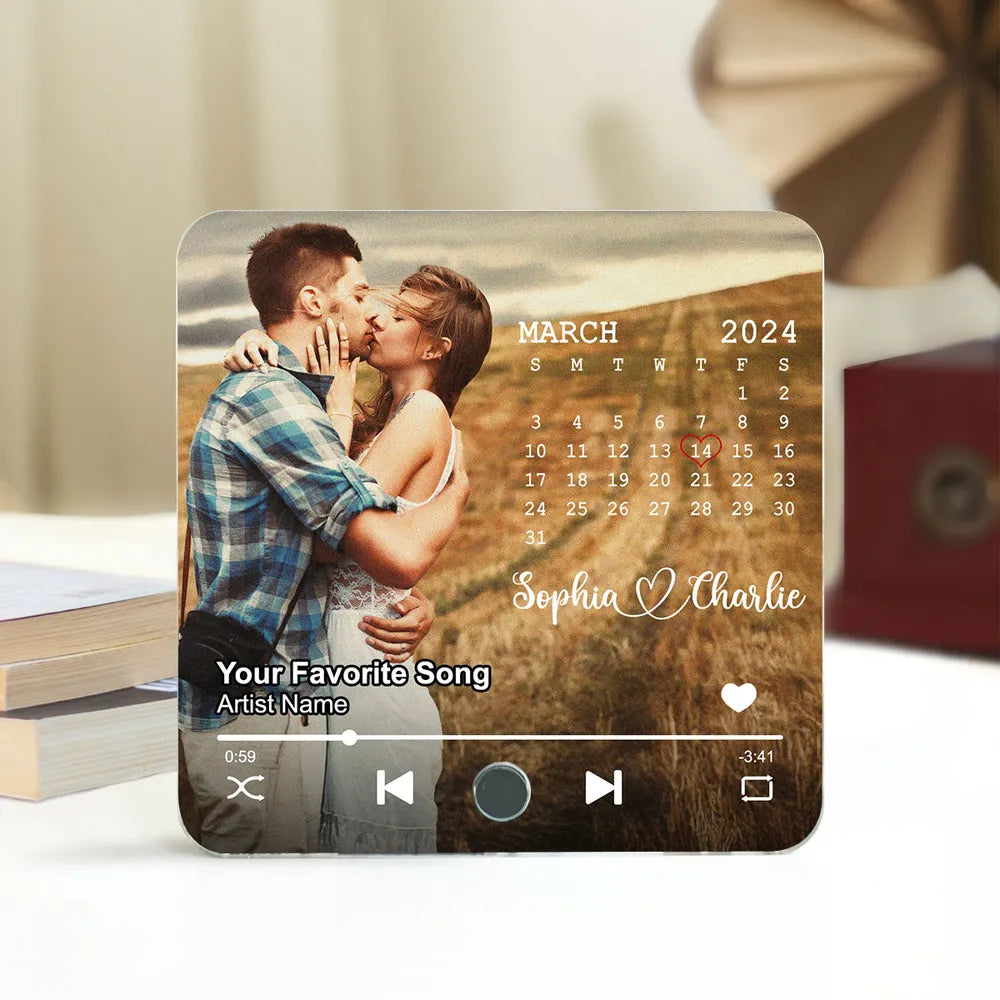 Upload Photo Calendar Anniversary Date - Personalized Music Fridge Magnet - Gift For Couple