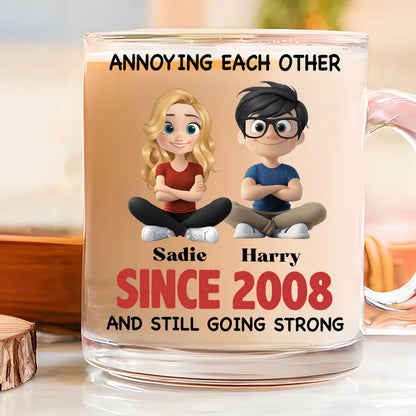Annoying Each Other And Still Going Strong Doll Couple - Personalized Glass Mug - Gift For Couple, Anniversary Gift