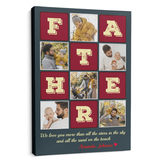 Father, Custom Photo Collage, Customizable Name - Personalized Canvas - Gift For Dad, Father's Day, Birthday Gift