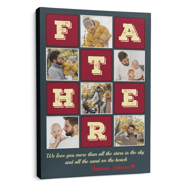 Father, Custom Photo Collage, Customizable Name - Personalized Canvas - Gift For Dad, Father's Day, Birthday Gift