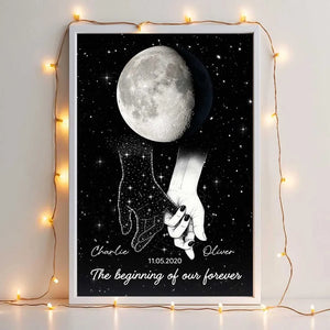 Couple Holding Hands Custom Moon Phase - Personalized Canvas - Heartfelt Anniversary Gift, Valentine Gift, Wedding Gift For Couple