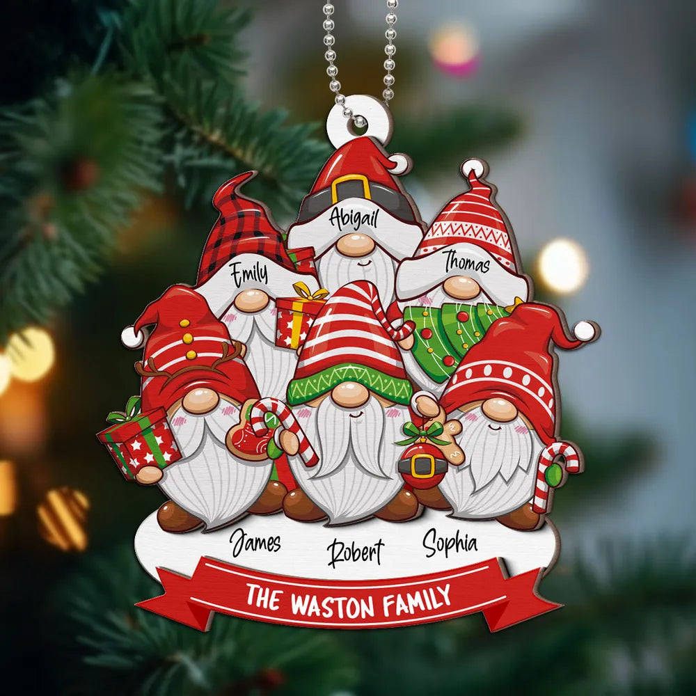 Christmas Gnome Family - Personalized 2-Layer Wooden Ornament - Christmas Gift For Family
