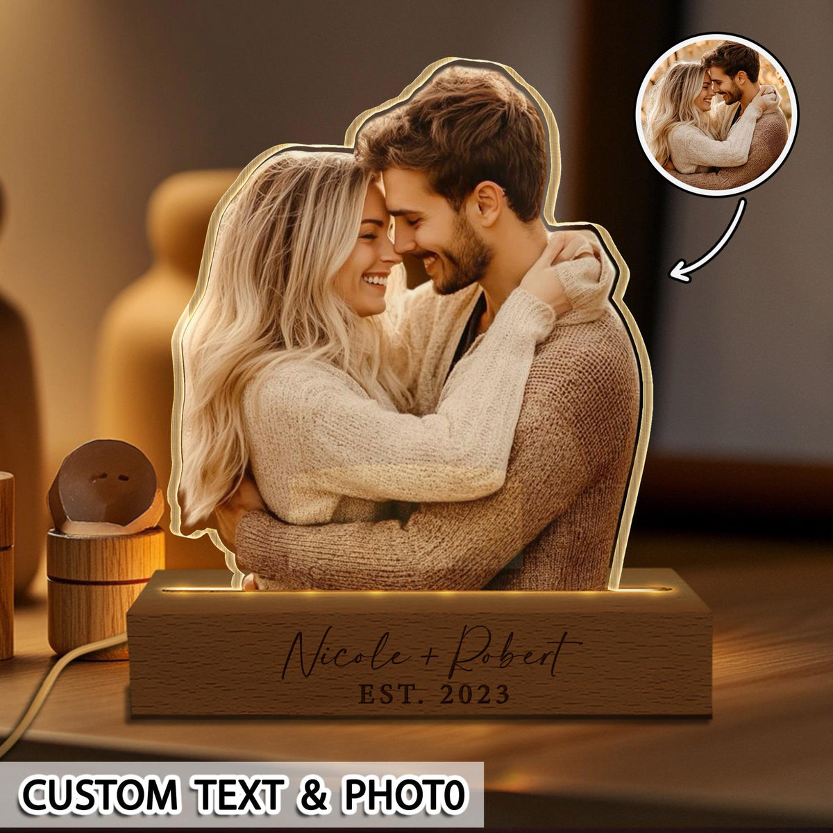 Personalized Valentines Gift For Him/Her, Couples Photo Night Light, Custom Photo Plaque Light, Birthday Gift For Boyfriend Girlfriend, Anniversary Gifts