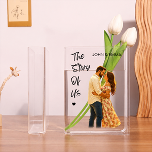 Anniversary Gifts - Custom Photo Couples Clear Acrylic Book Vase for Flowers, Transparent Flower Vase for Home Decor