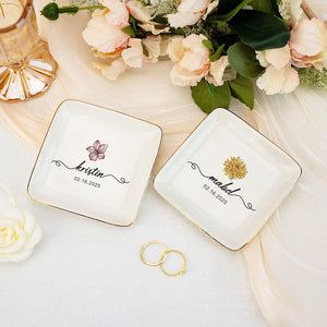 Personalised Birth Flower Trinket Dish, Flower Name Jewelry Dish, Bridesmaid Ring Dish Wedding Favors, Birthday Gift for Friend, Date Ring Dish