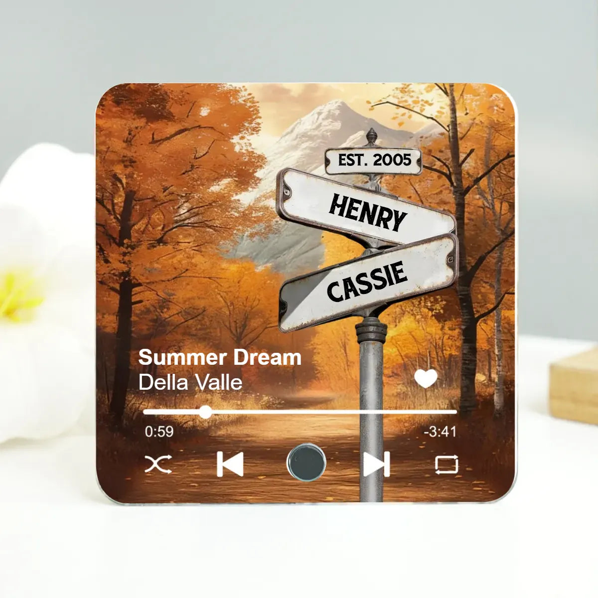 Nostalgia Fall Theme Street Sign - Personalized Music Fridge Magnet - Anniversary, Valentine's Day Gift For Couple