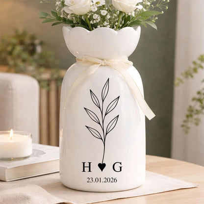 Custom Ceramic Anniversary Vase - Personalized Engagement Gift, Wedding Flower Pot for Couples, Anniversary