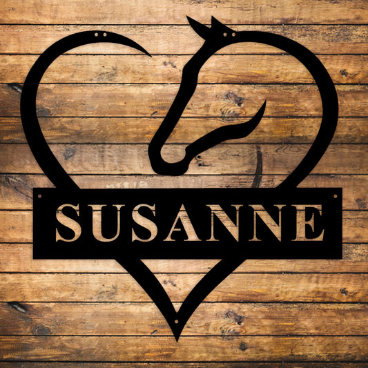 Personalized Metal Barn Name Sign, Heart and Horse Name Sign, Custom Metal Ranch Name Sign, Unique Horse Lovers Gift, Christmas Gift