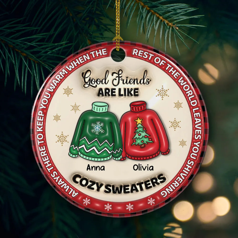 Bestie Like Cozy Sweaters - Personalized Custom 3D Inflated Effect Ceramic Ornament - Christmas Gift For Best Friend