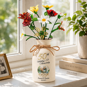 Wedding Anniversary Gift For Her - Personalized Photo Vase With Glass Birth Month Flowers - Anniversary Gift For Wife
