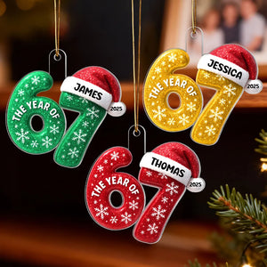 3D Glitter Effect 67 Six Seven 2025 - Personalized Acrylic Ornament - Funny Christmas Gift