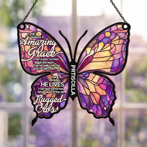 Amazing Grace Cross Butterfly - Personalized Suncatcher Ornament - Christian Gift