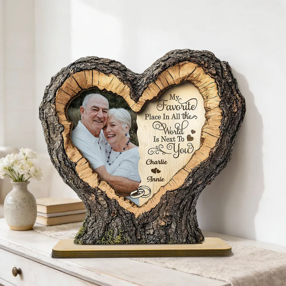 Favorite Place Next To You Couple Custom Photo - Personalized Wooden Plaque - Anniversary Gift, Valentine's Gift For Couple