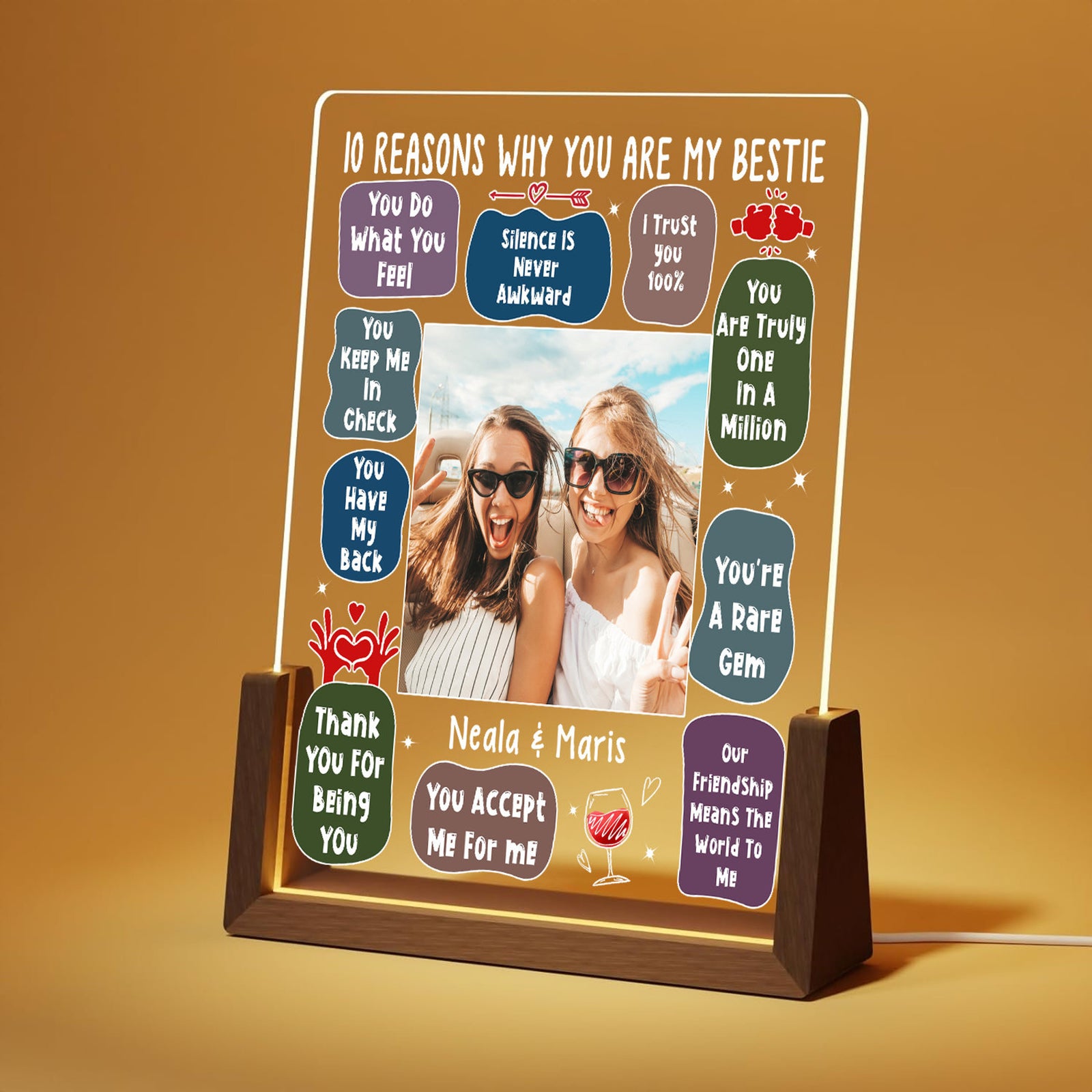 Custom Best Friend Lamp, Personalized Friendship Gift, 10 Reasons Why You Are My Bestie Light, Bestie Birthday Gift, Acrylic Photo Lamp