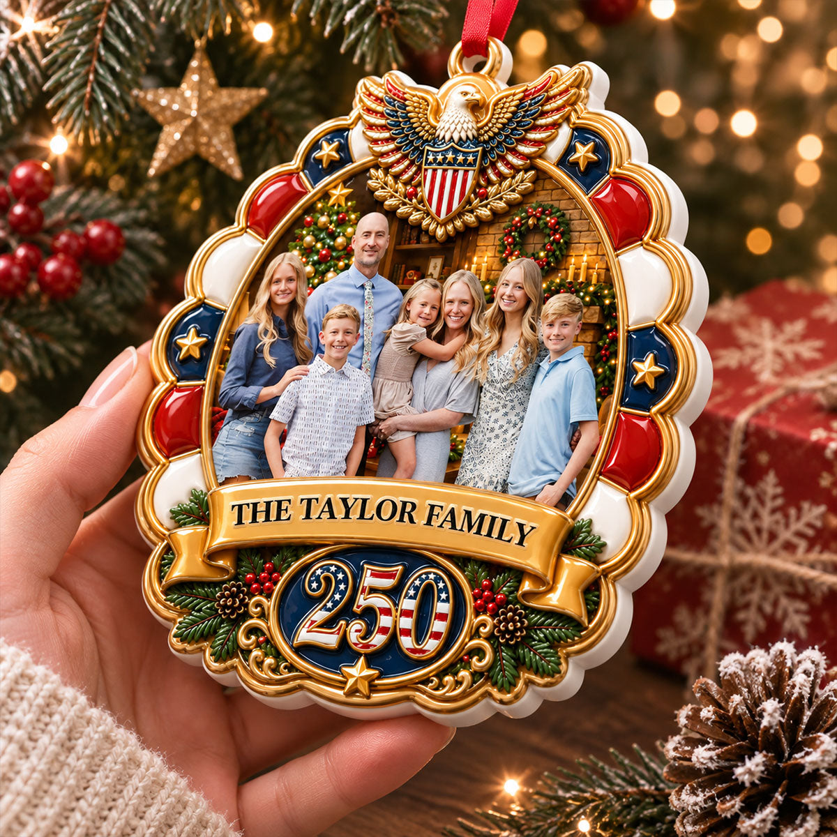 Family 250 Pride Christmas Photo - Real 3D Raised Ornament