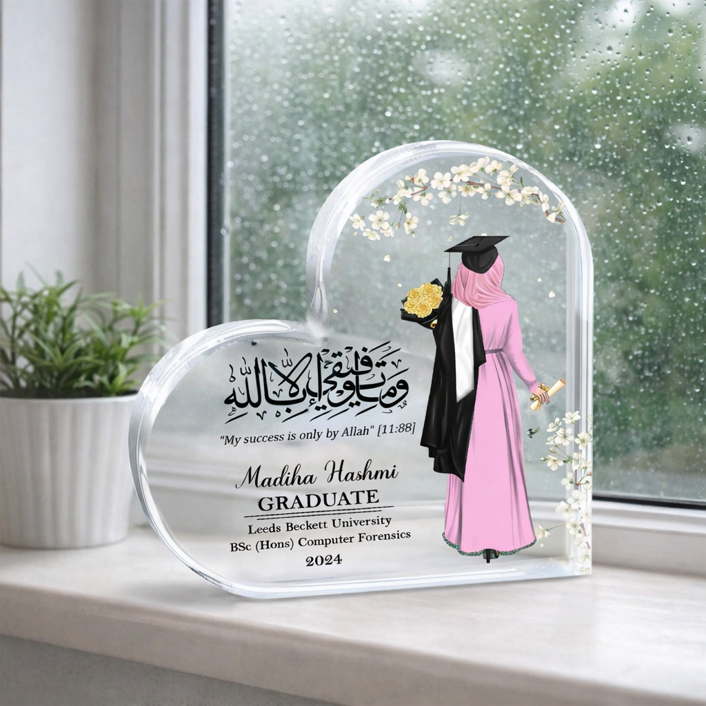 Muslim Female Graduation Gift, Personalised Graduation Gift for Her, Islamic Gift for Her, Class of 2026 Floral Clear Acrylic Custom Plaque