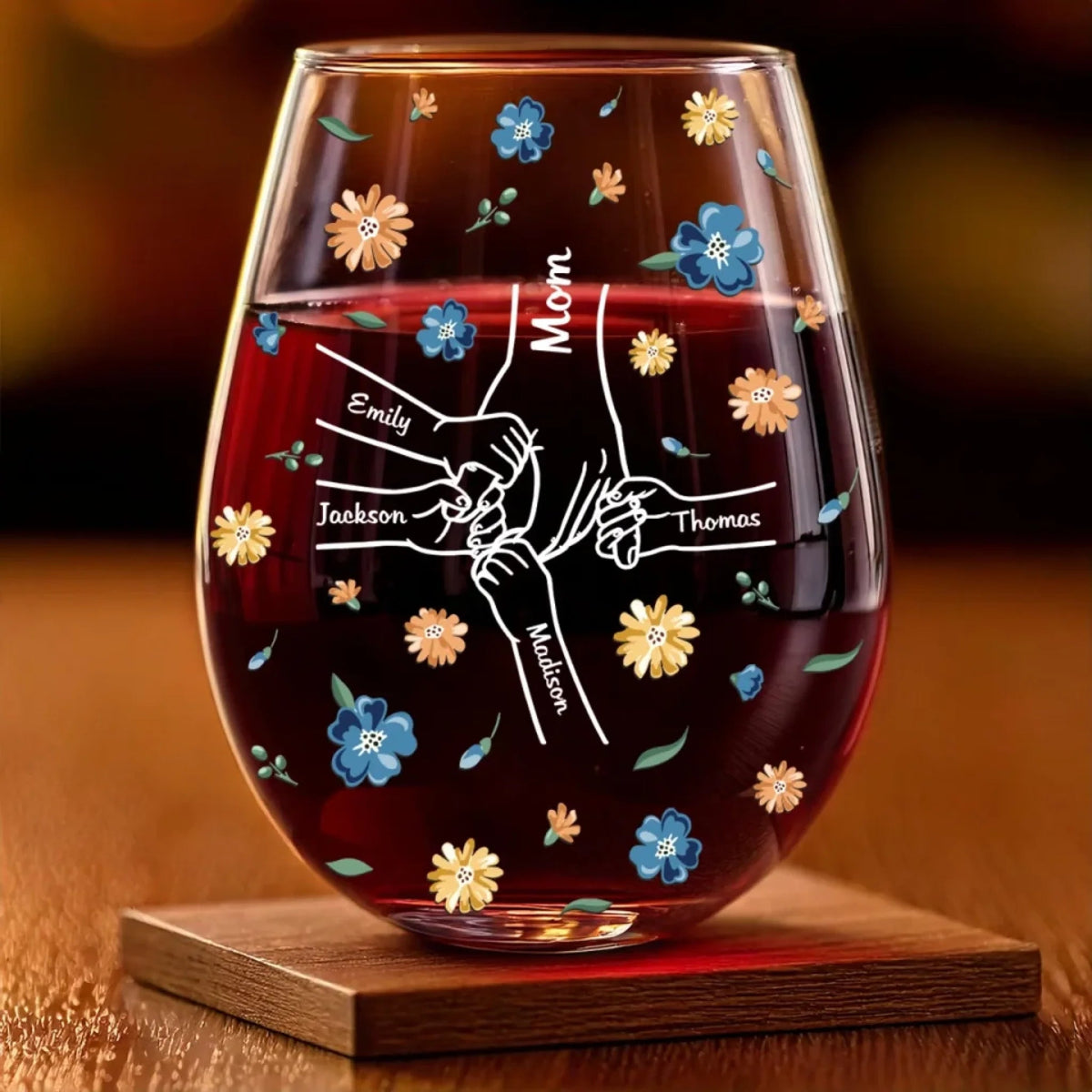 Kid's Hands Held Together By Love - Personalized Wine Glass - Mother's Day, Gift For Mom, Grandma