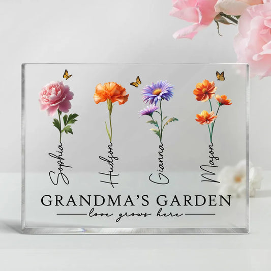 Grandma's Garden 3D Effect Birth Month Flowers - Personalized Acrylic Block Plaque - Gift For Mom, Grandma, Mother's Day Gift