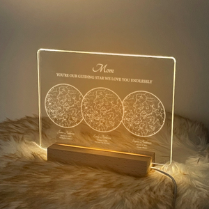 Night Sky By Date Mom & Kids - Personalized 3D LED Light Wooden Base - Gift For Mom, Mother's Day Gift