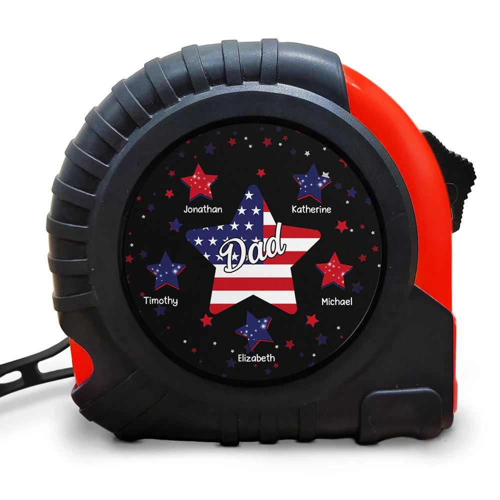 Stars & Stripes, Grandpa Dad Kids - Personalized Tape Measure - Independence Day Gift For Father