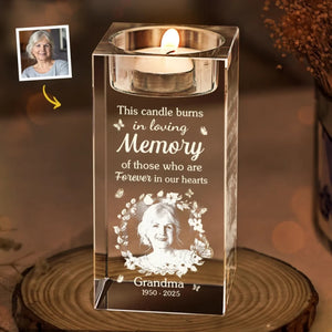 This Candle Burns In Loving Memory Memorial Photo - Personalized Crystal Candle Holder - Memorial Gift For Family