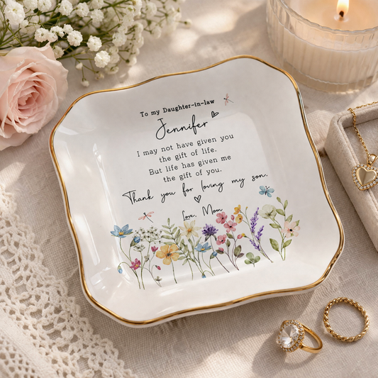Personalized Daughter In Law Ring Dish, New Bride Jewelry Tray, Gift From Mother, Bride Shower Gift, Wedding Keepsake, Gift For Daughter