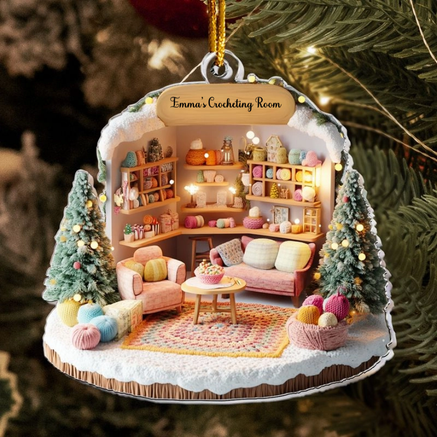 Crocheting Room - Personalized Acrylic Ornament - Christmas For Crochet Girls