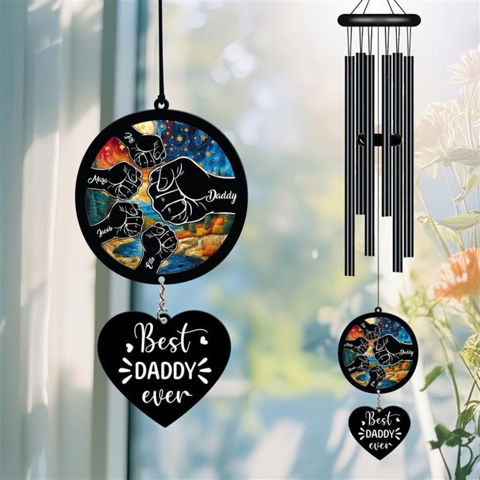 Personalized Wind Chime For Father's Day, Best Dad Ever, Fist Bump, Dad and Kids, Custom Kid Names, Unique Gift, Gift For Papa
