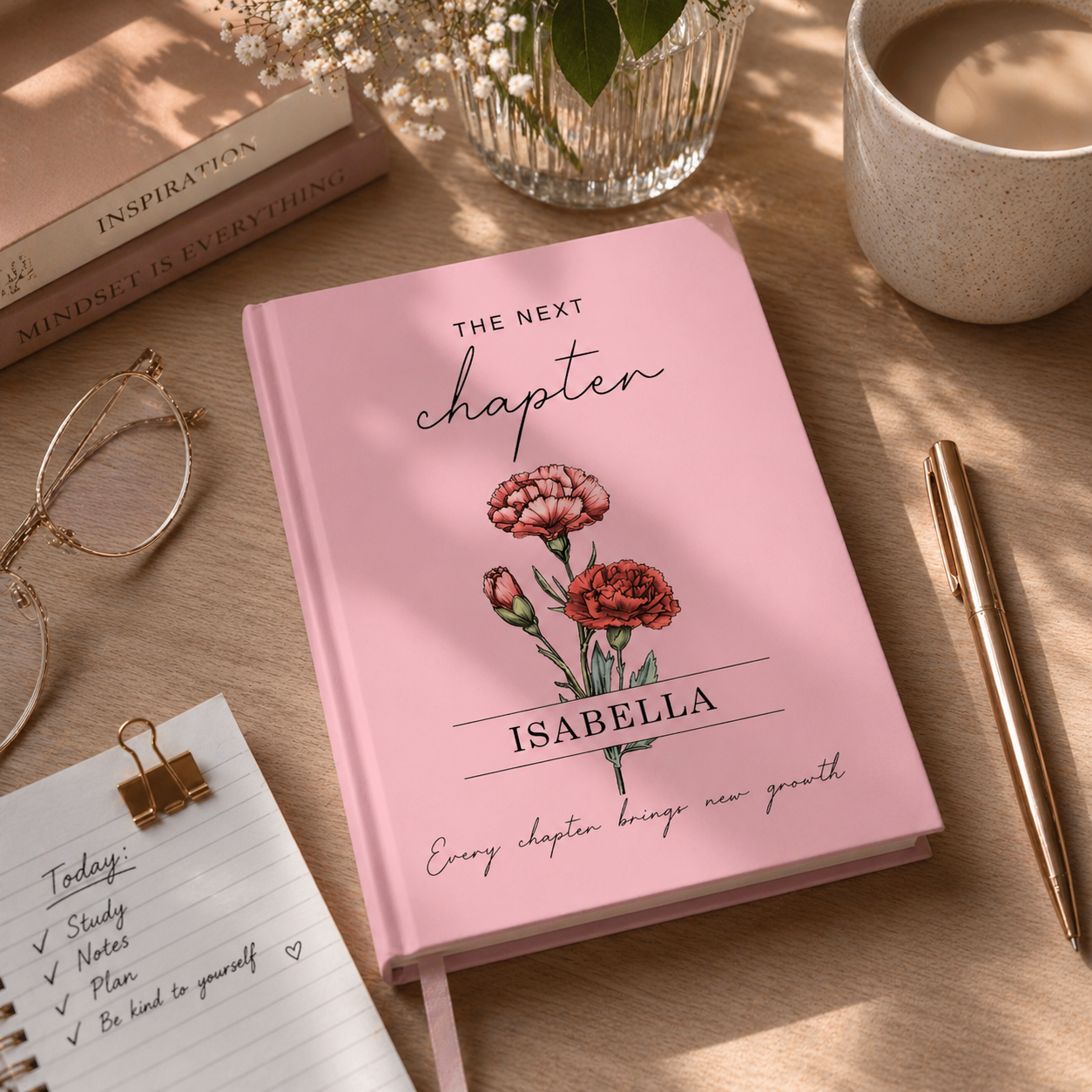 Personalized Birth Month Flower The Next Chapter Hardcover Journal Matte: Class Of 2026 Gift, Graduation 2026 Gift For Daughter