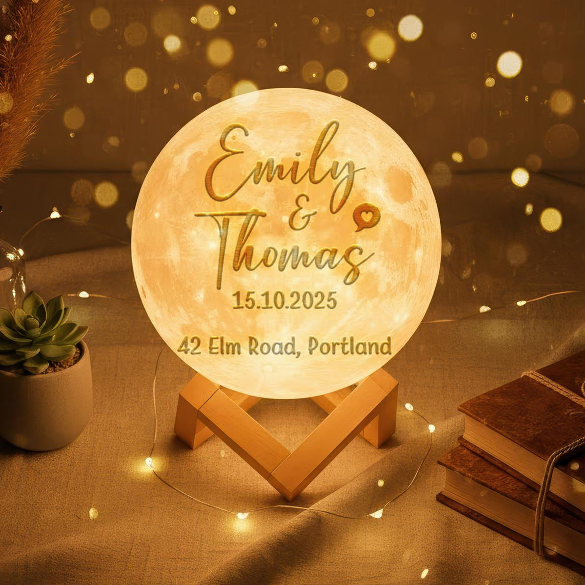 Personalized 3D Photo Moon Lamp Custom Engraved Night Light Couple Name Location Gift