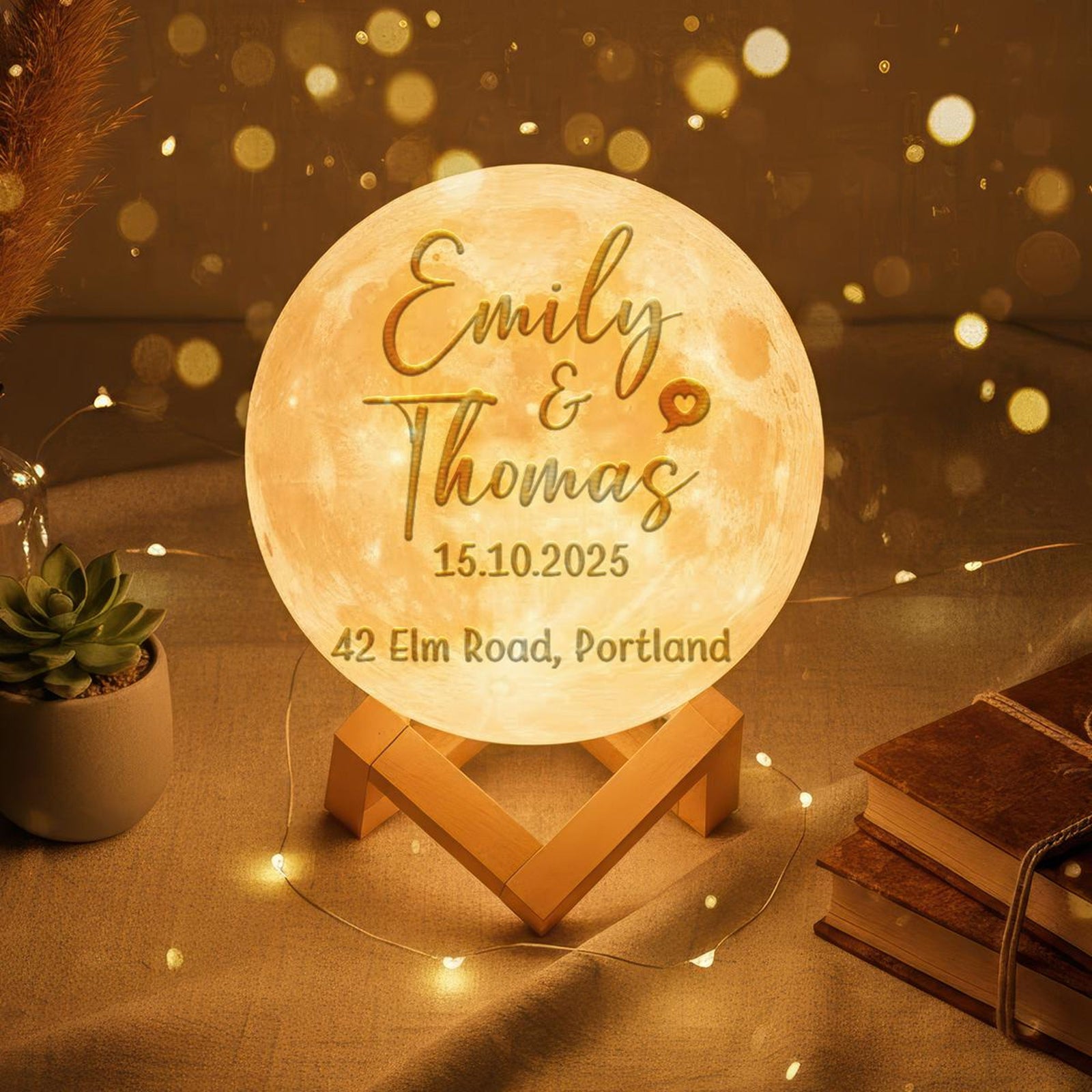 Personalized 3D Photo Moon Lamp Custom Engraved Night Light Couple Name Location Gift