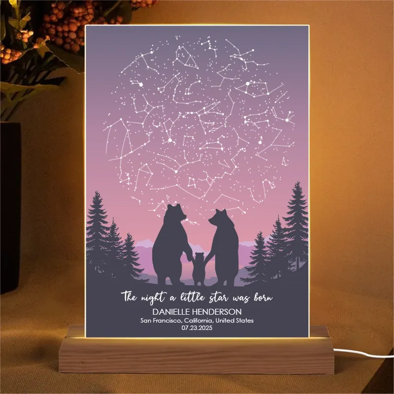 The Night A Little Star Was Born - Personalized 3D LED Light Wooden Base - Gift For Baby, New Mom Gift, New Dad Gift