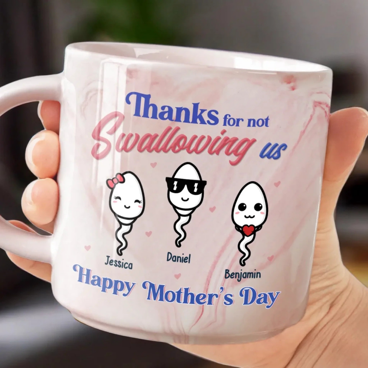 Thanks For Not Swallowing Us - Personalized Marble Mug - Gift For Mom, Mother's Day, Birthday Gift