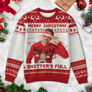 Christmas Holiday Shitter's Full Funny Family Photo Inserted Personalized Faux Knit Ugly Sweater