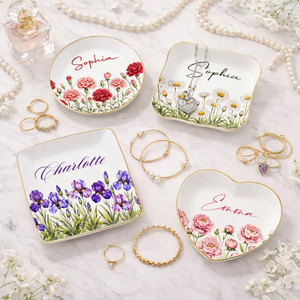 Personalized Birth Flower Jewelry Dish, Custom Trinket Dish For Her, Mother's Day Giff Mom Ring Holder,Bridesmaid Gift,Birthday Jewelry Tray