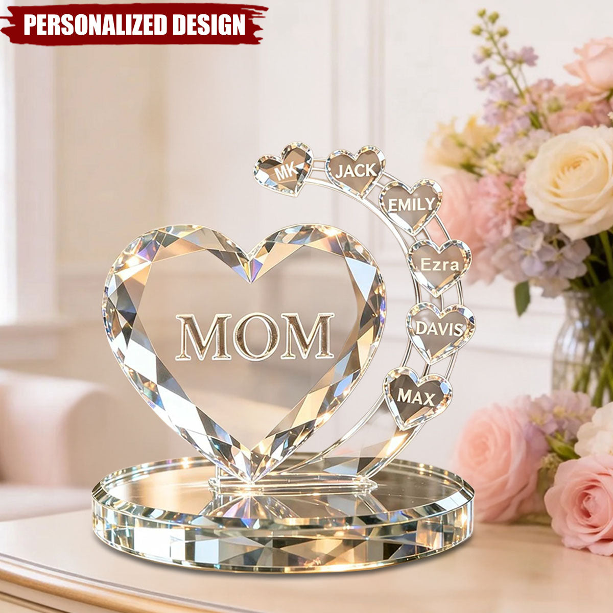 Personalized Heart Acrylic Plaque With Family Names For Mother's Day Grandma
