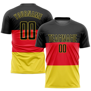 Custom Red Black-Gold Sublimation German Flag Soccer Uniform Jersey