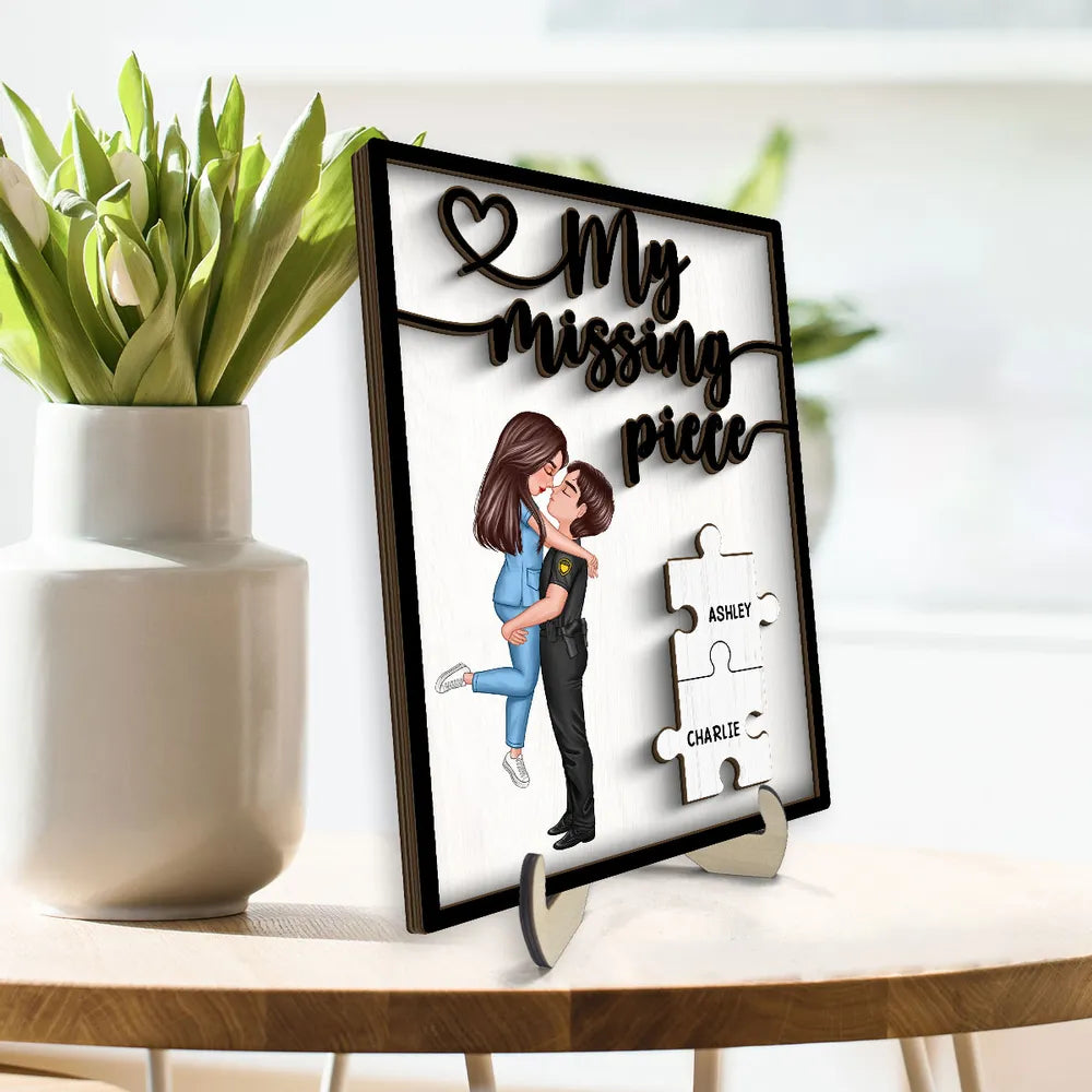 My Missing Piece Romantic Couple - Personalized 2-Layer Wooden Plaque - Anniversary Gift For Couple