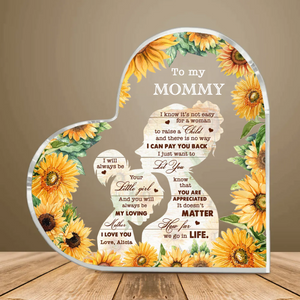 Sunflower Mommy & Daughter - Personalized Heart Shaped Acrylic Plaque - Gift For Mom From Daughter, Mother's Day, Birthday Gift