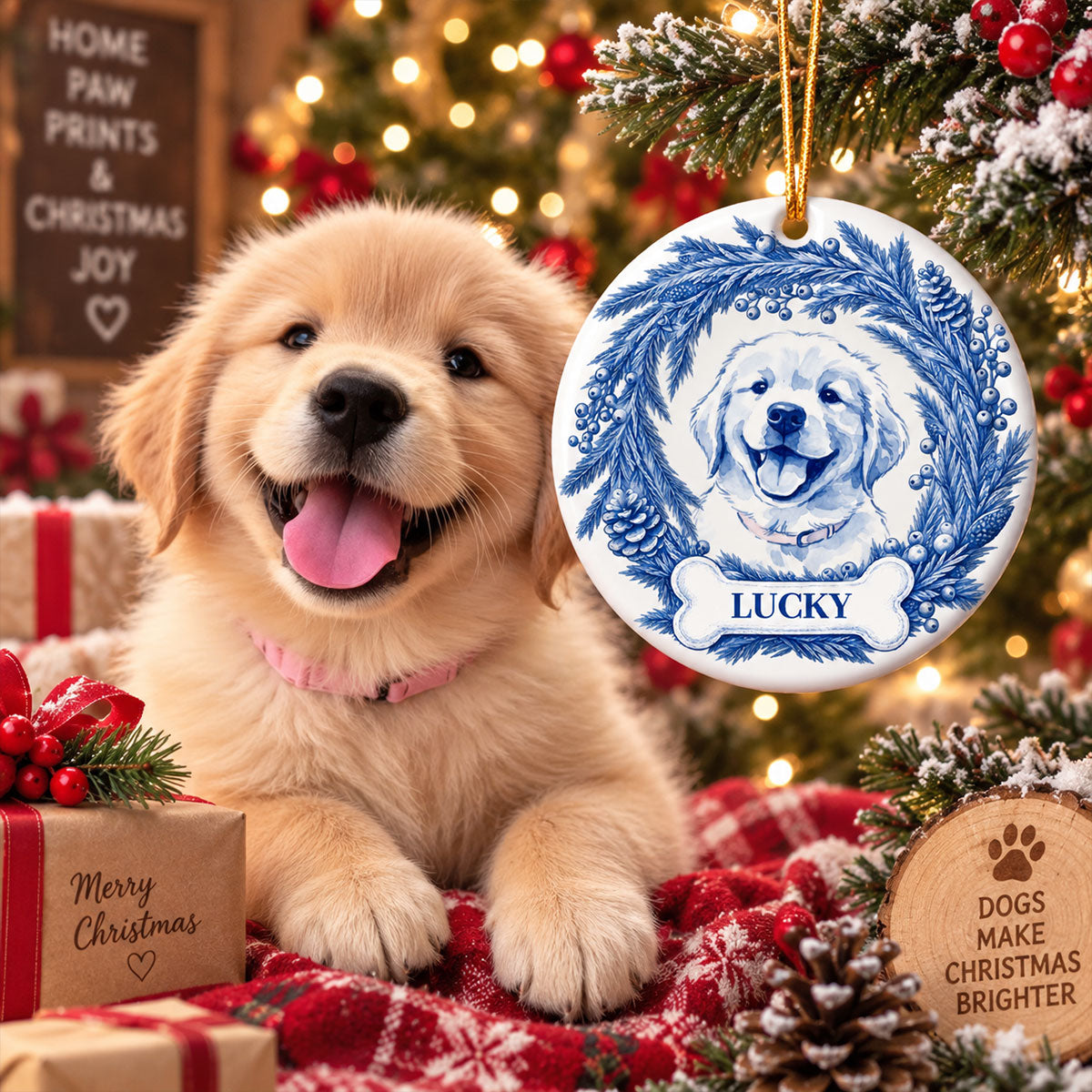 Custom Photo Pet Christmas Memorial, Dog Cat Christmas Photo, Pet Portrait Custom Name Gift - Personalized Ornament