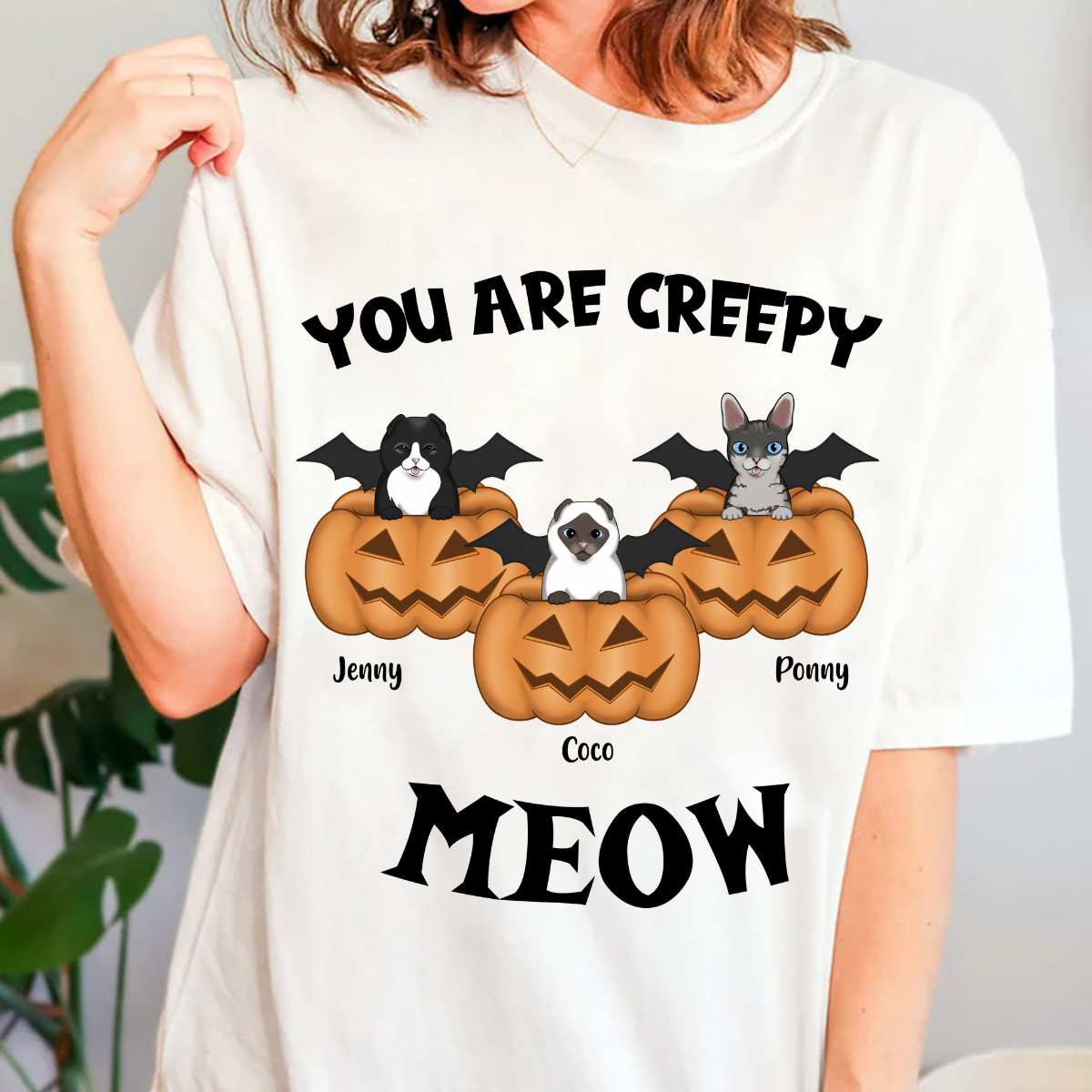 You Are Creepy Meow Custom Fall Season Tee Personalized T Shirt Halloween Gift For Cat Lovers Cat Mom Gift Cat Dad Gift