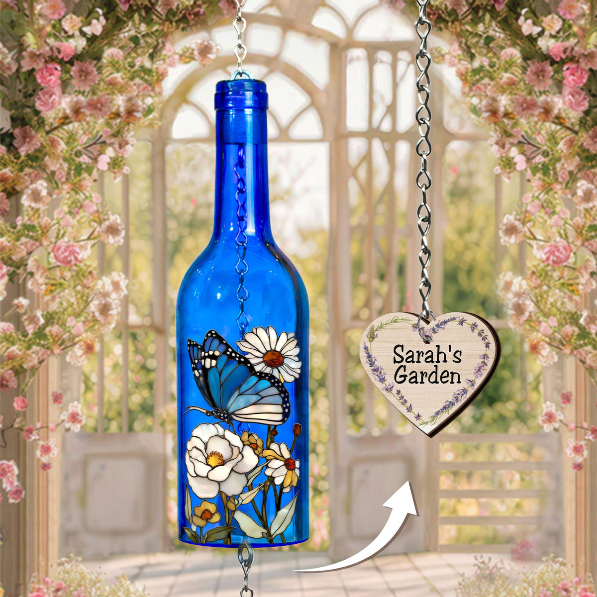 My Beautiful Garden - Personalized Wine Bottle Wind Chime - Gift For Garden Lovers