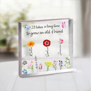 Custom Birth Month Flower Acrylic Plaque, Best Friend Friendship Bestie Gifts, Birthday Gifts, It Takes A Long Time To Grow An Old Friend