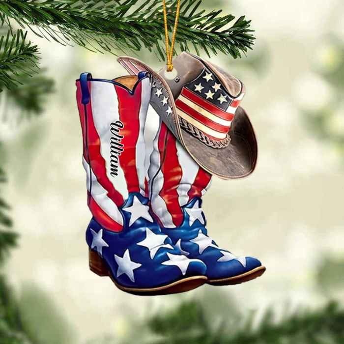 American Flag Horse Ornament, Personalized Christmas Decor For Horse Lovers