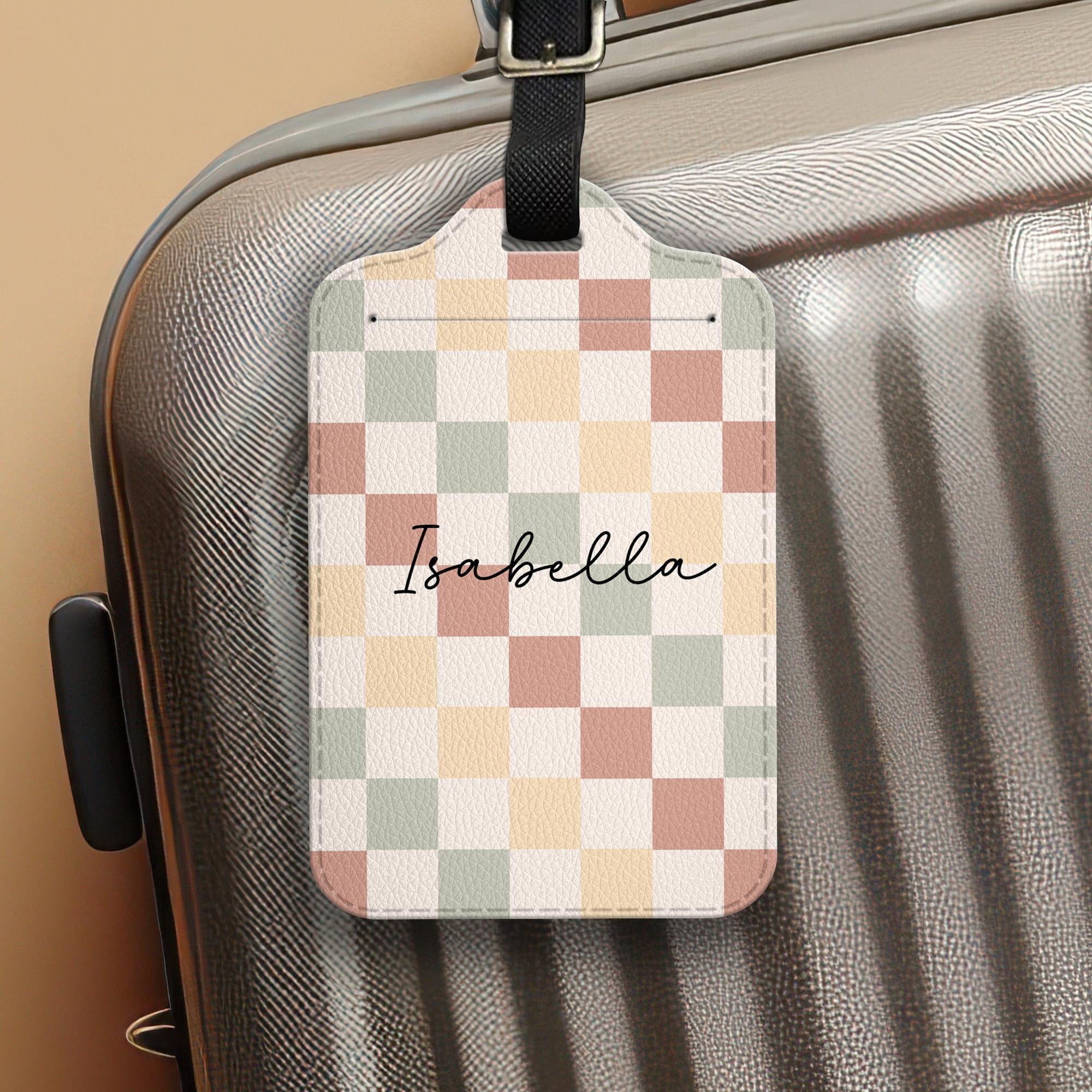 Custom Checkerboard Pattern Luggage Tag, Personalized Travel Bag Tag with Name, Unique Gift For Travellers