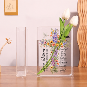 Floral Cross Journal With Custom Name Clear Acrylic Book Vase for Flowers, Transparent Flower Vase for Home Decor