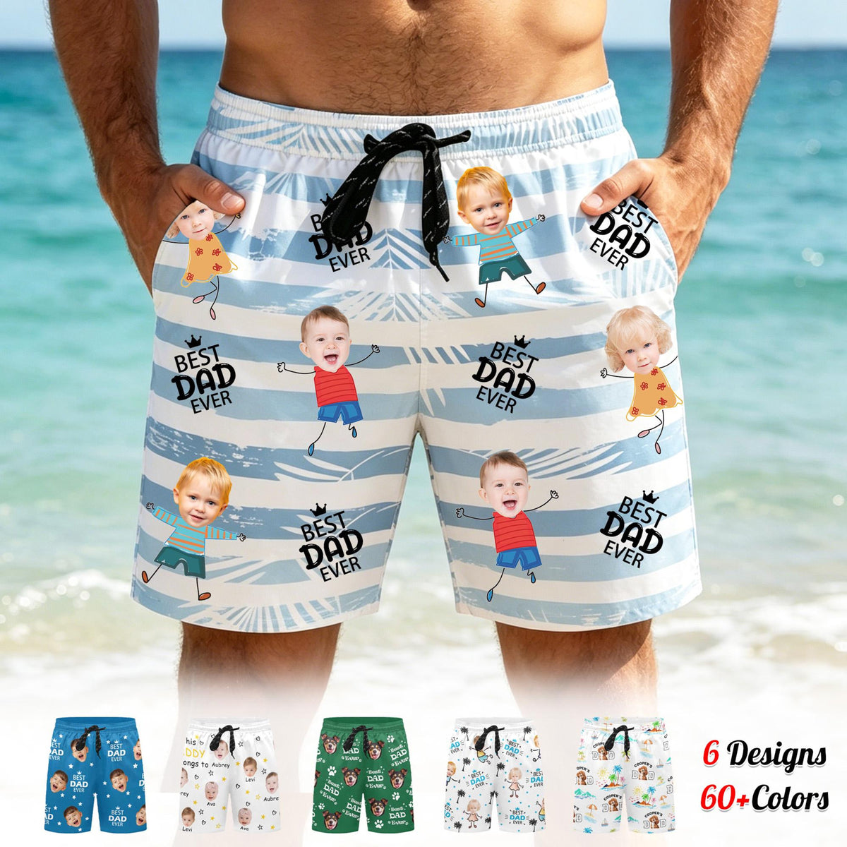 Custom Beach Shorts for Dad, Personalized Men Swim Trunks, Men's Bathing Suit, Father's Day Gift